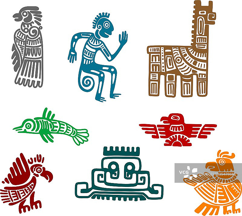阿兹特克和玛雅古代绘画艺术图片素材