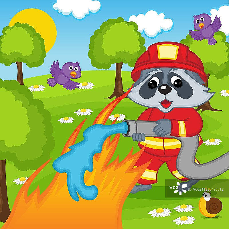 浣熊消防员森林灭火图片素材