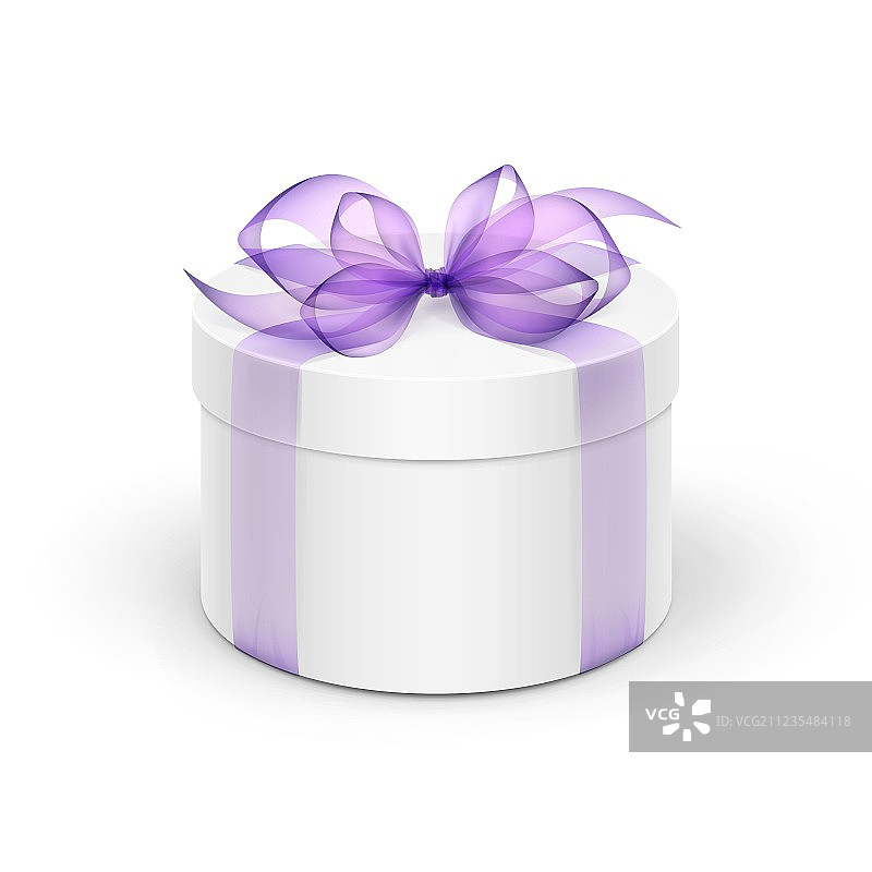浅紫色丝带白色圆形礼品盒图片素材
