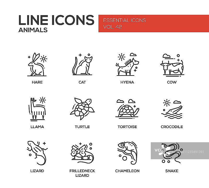 动物线性设计图标集图片素材