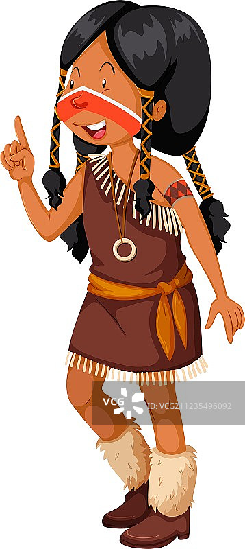 穿着棕色服装的美洲原住民印第安女孩图片素材