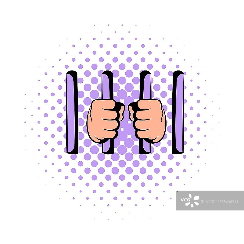 监狱铁栏杆后的男子，漫画风格图标图片素材