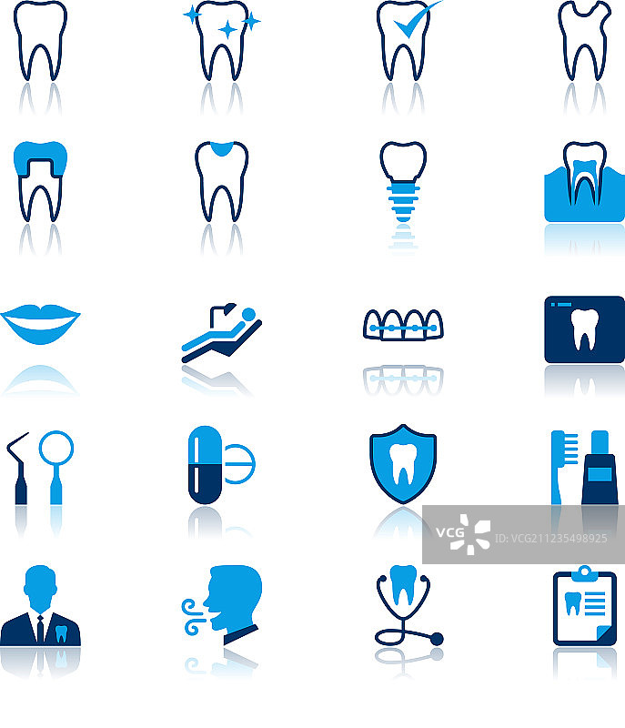 具有反射效果的牙科扁平图标图片素材