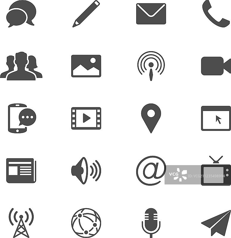 媒体与通信扁平风格图标图片素材