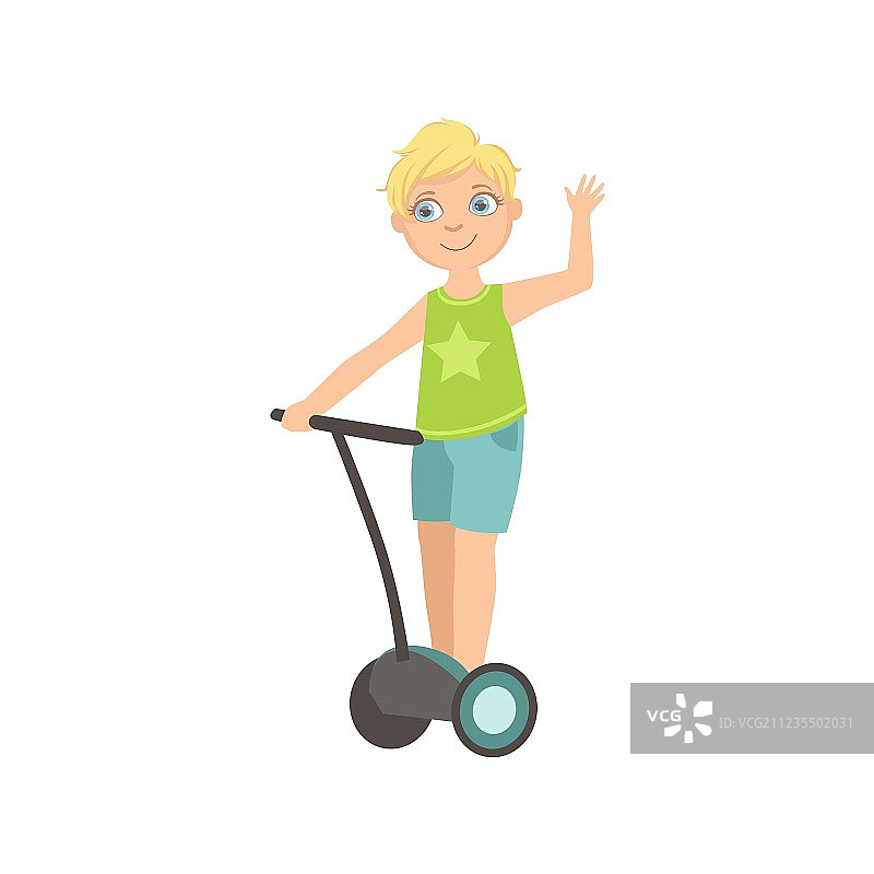 男孩挥手骑着赛格威图片素材