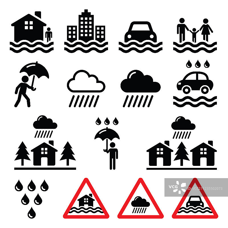 洪水自然灾害暴雨图标图片素材