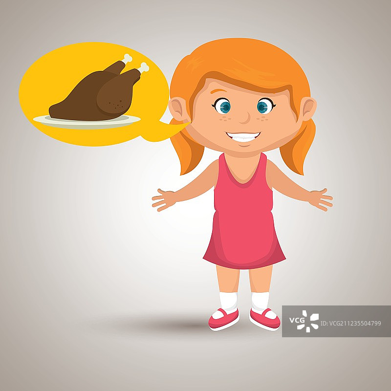 卡通女孩与鸡肉美食图片素材