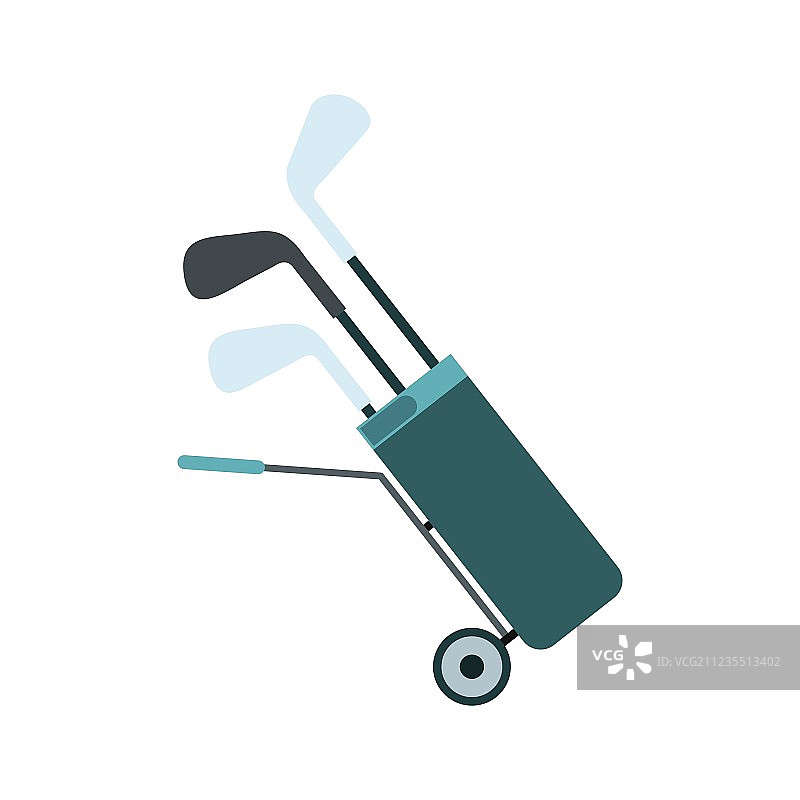 装满高尔夫球杆的轮式高尔夫球包扁平图标图片素材