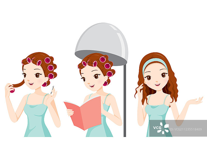 戴发卷在沙龙放松的女孩图片素材