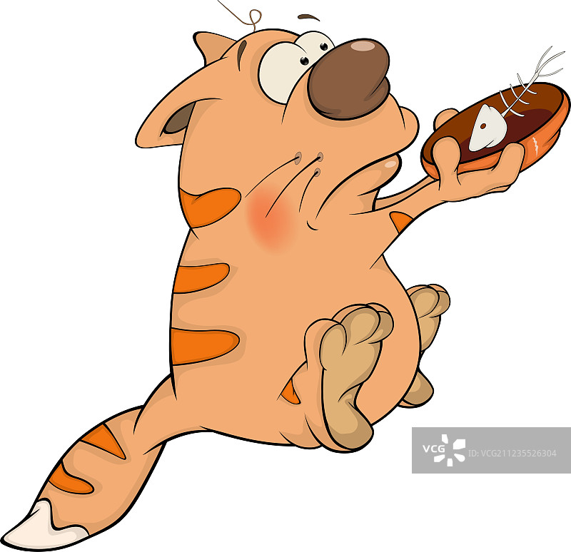 饥饿的虎斑猫卡通图片素材