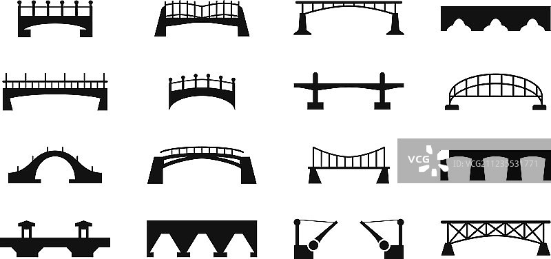 白色城市背景上的黑色桥梁图标图片素材
