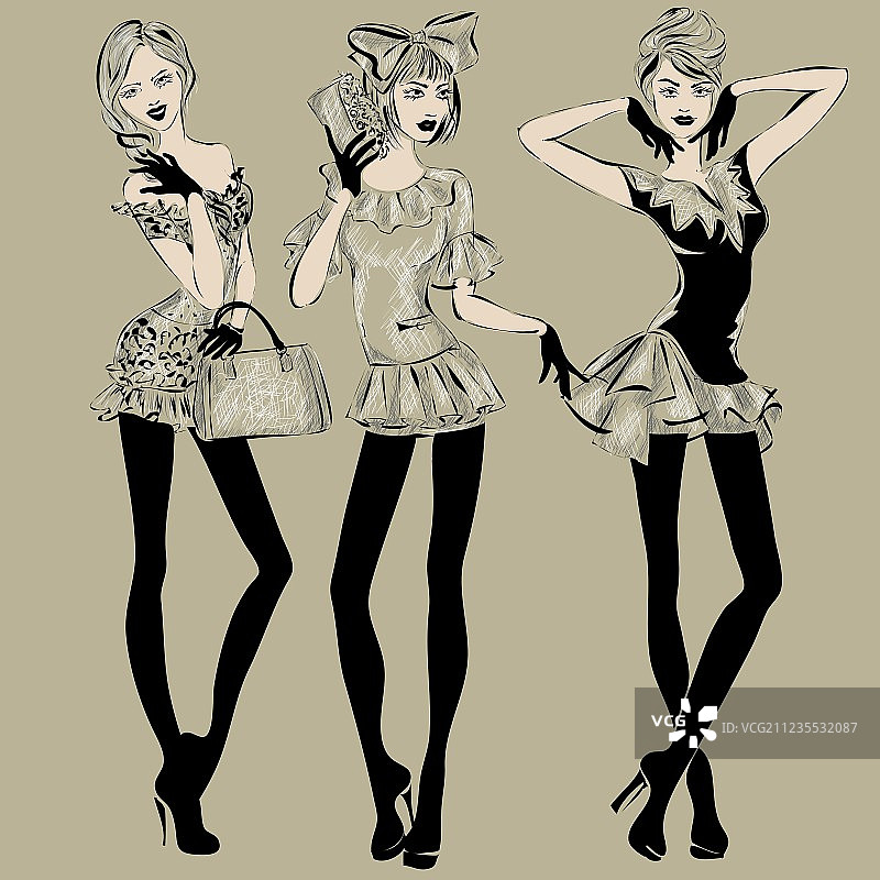 街头时尚女性模特速写图片素材