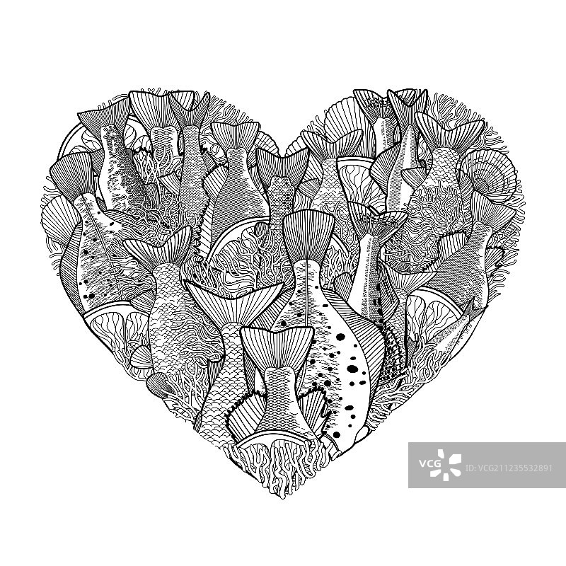 心形海洋鱼图形图片素材