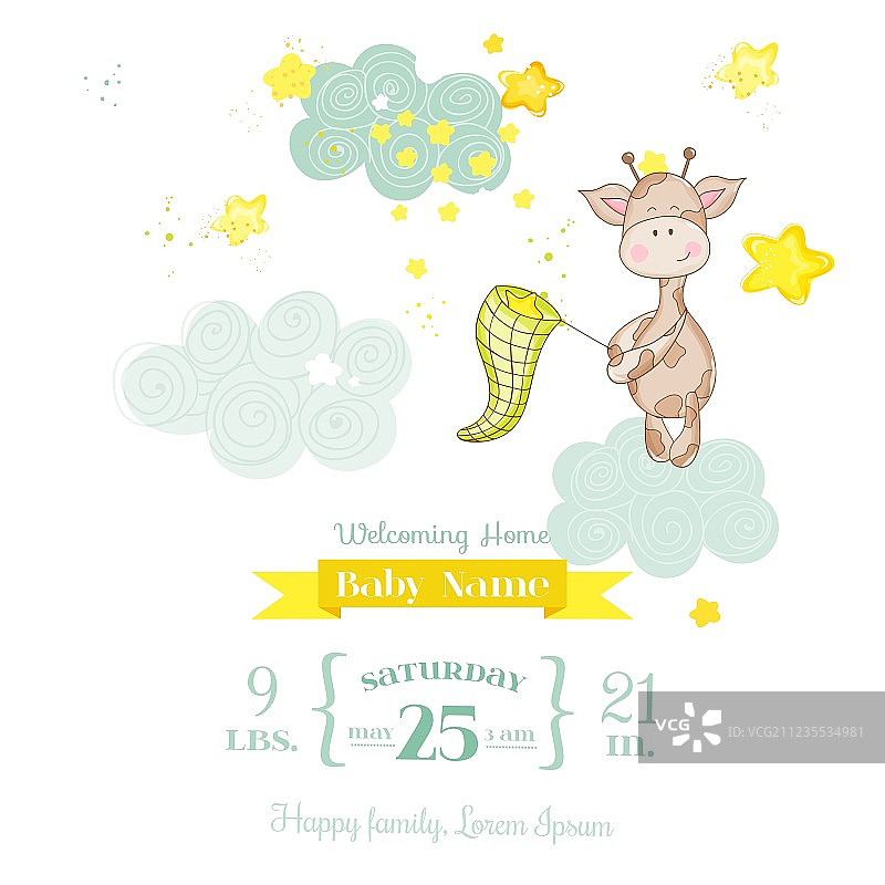 小长颈鹿迎婴贺卡（带文字区域）图片素材