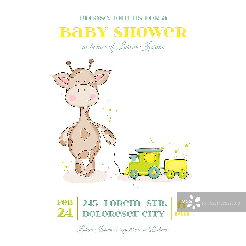 小长颈鹿迎婴贺卡（带文字区域）图片素材