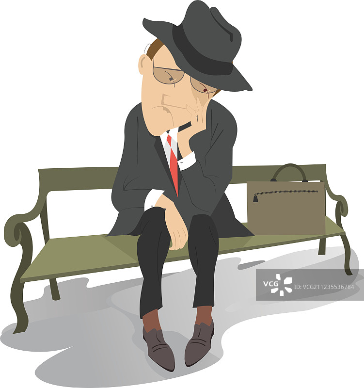 坐在长椅上的悲伤男人图片素材