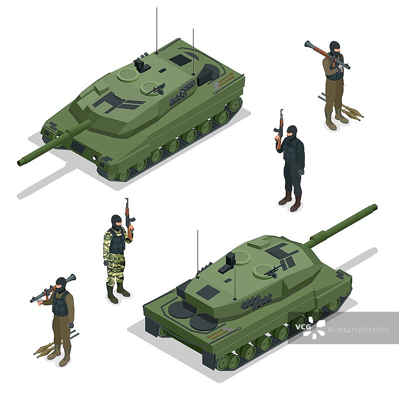 美国坦克和士兵2.5D图图片素材