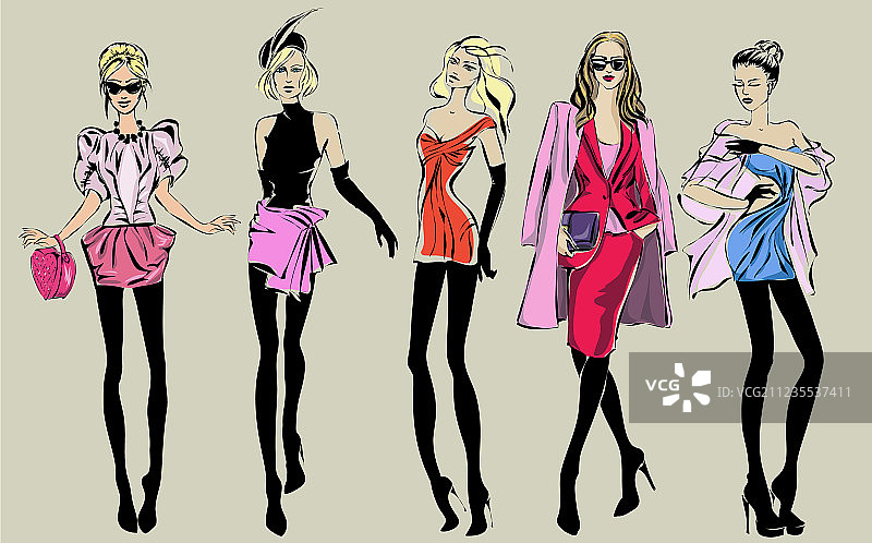 街头时尚女性模特速写图片素材