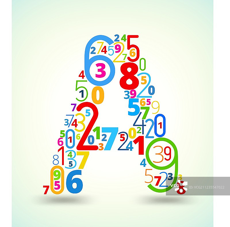 数字组成的字母A彩色字体图片素材