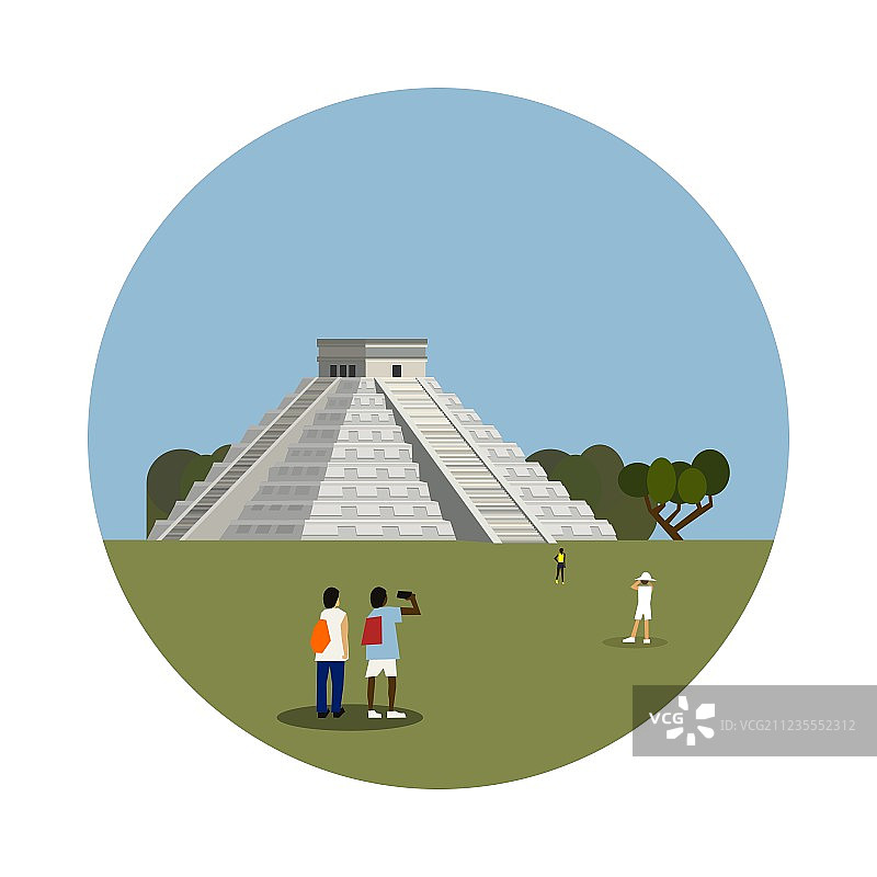 白色背景上的阿兹特克金字塔图标图片素材