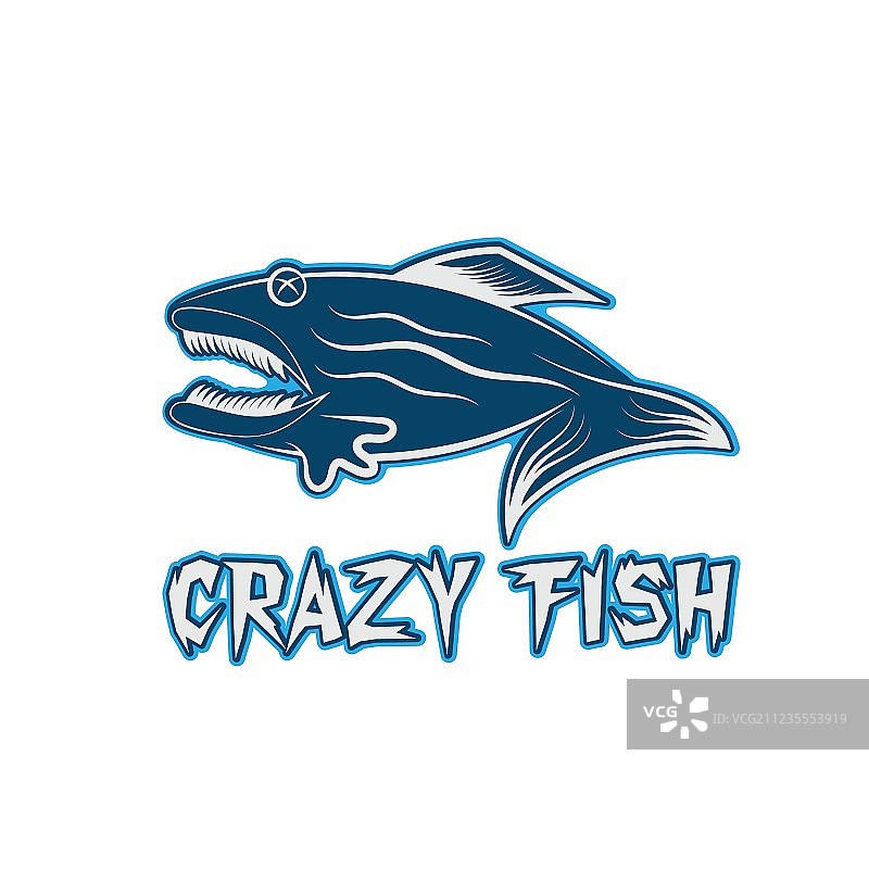疯狂的鱼卡通吉祥物设计模板图片素材