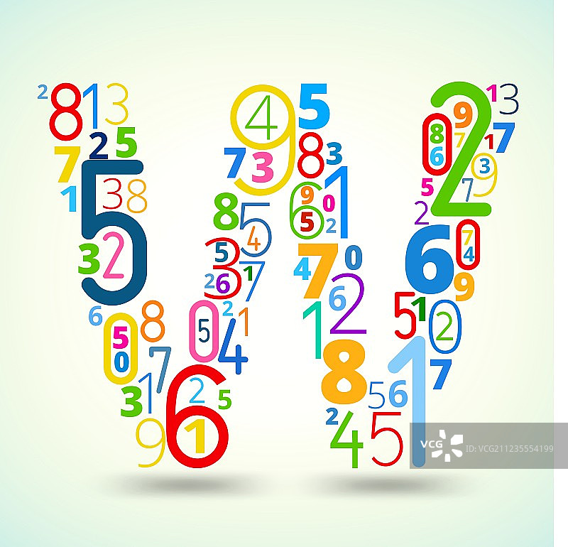数字彩色字母W字体图片素材