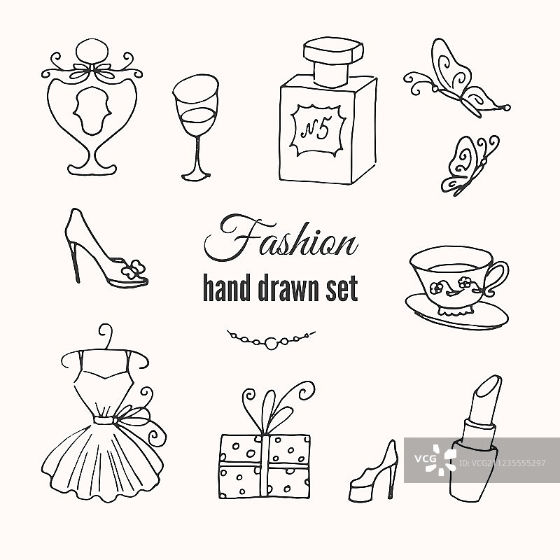 时尚手绘元素套装图片素材