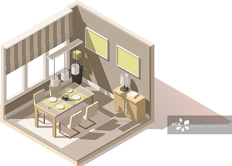 2.5D低多边形餐厅图标图片素材