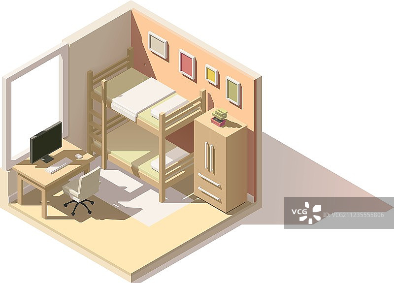 2.5D低多边形儿童房图标图片素材