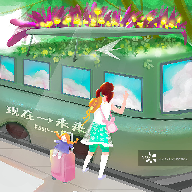 唯美清新原创板绘儿童插画图片素材