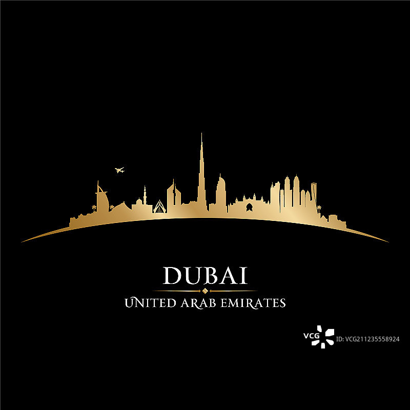 阿拉伯联合酋长国迪拜天际线的详细轮廓图片素材