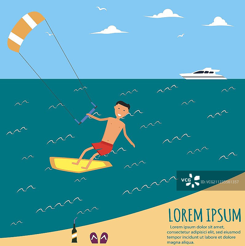 在海上乘风破浪的男风筝冲浪者图片素材