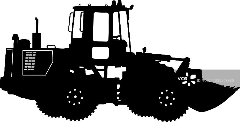 带勺的重型装载机剪影图片素材