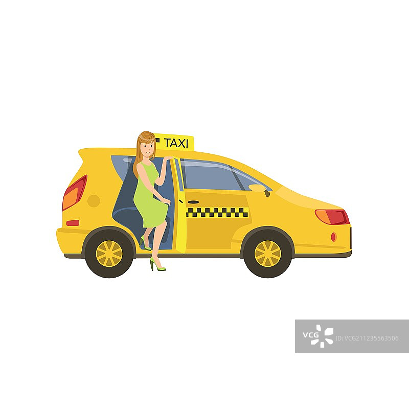女人进入黄色出租车图片素材