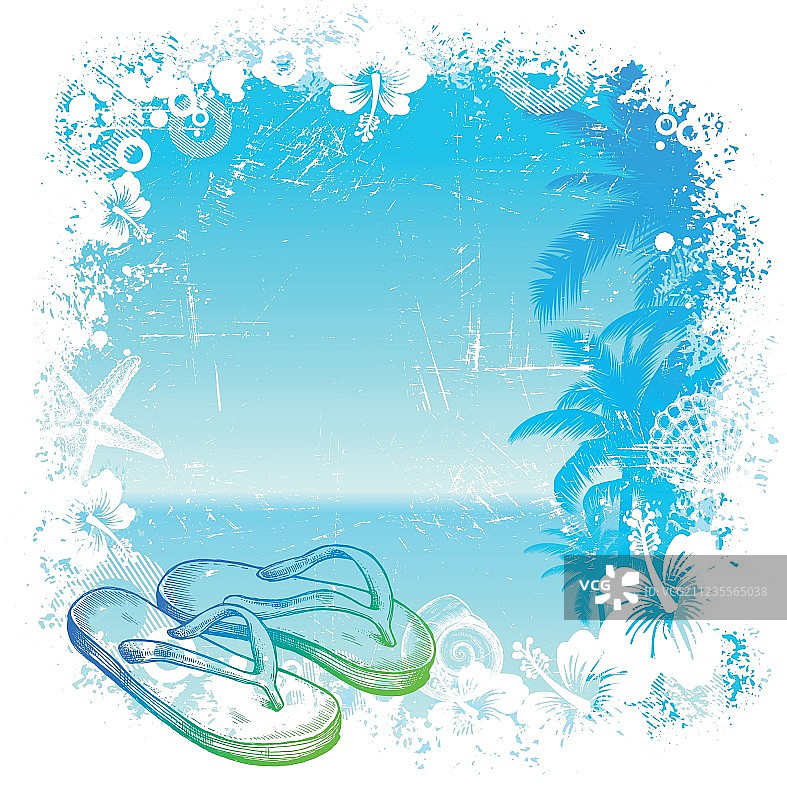带有海滩拖鞋的热带背景图片素材