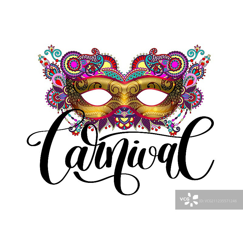 带装饰花卉的嘉年华面具剪影图片素材