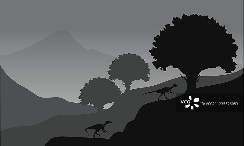 始盗龙在丘陵风光中图片素材