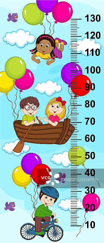 孩子们乘坐气球自行车船在空中飞行图片素材