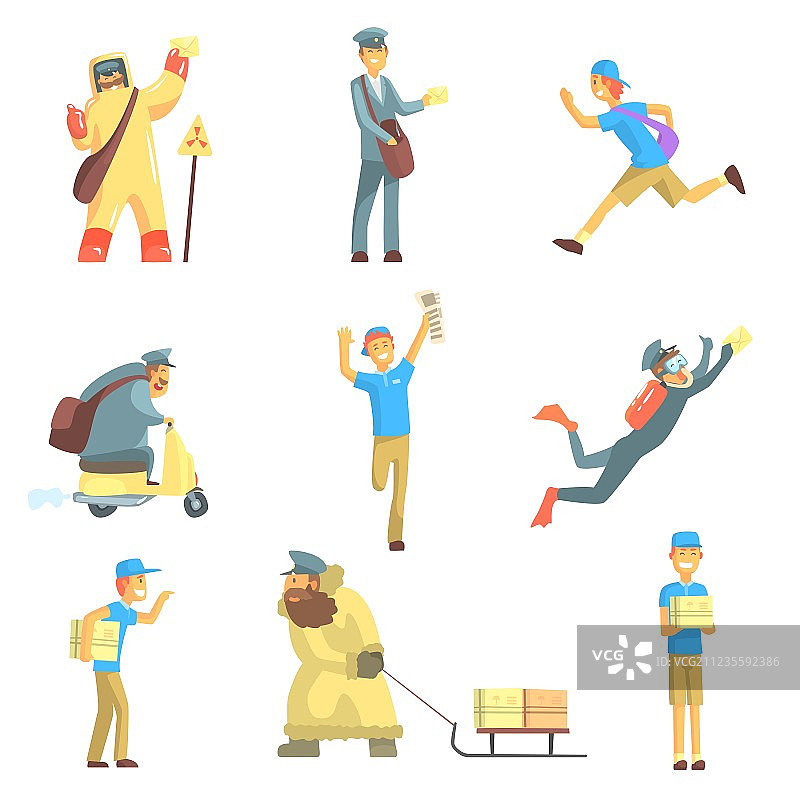 工作中的信使和快递员套装图片素材