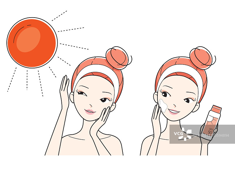 年轻女子保护和护理面部，免受阳光照射图片素材