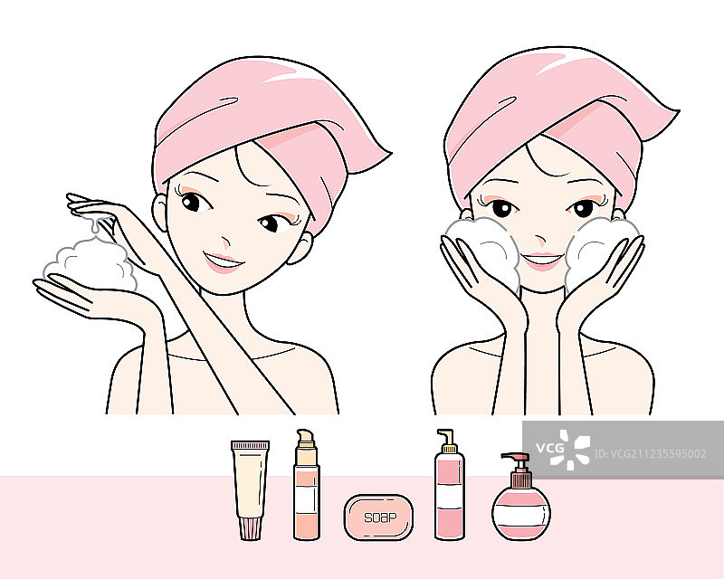 用泡沫洗脸的女孩图片素材