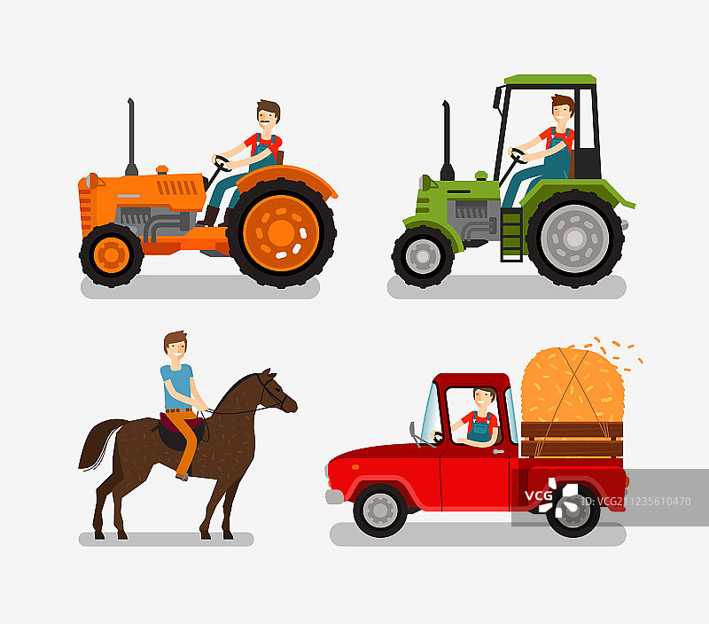 农场图标卡通符号集，如拖拉机图片素材