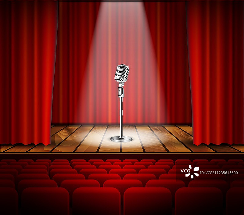 麦克风和红色幕布图片素材