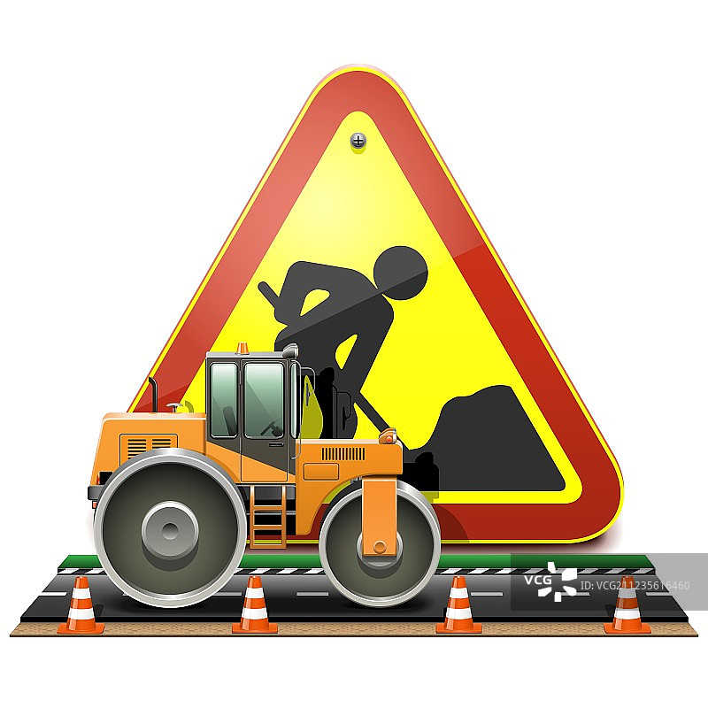 压路机道路施工概念图片素材