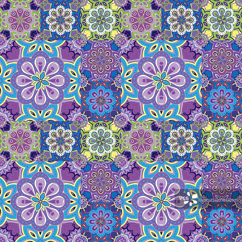 阿拉伯马约里卡瓷砖风格无缝图案图片素材