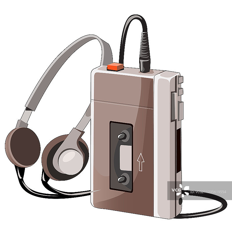 旧卡带音乐播放器和有线耳机图片素材