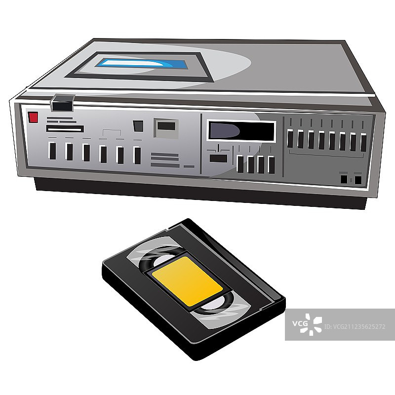 老式卡带录像机和录像带图片素材