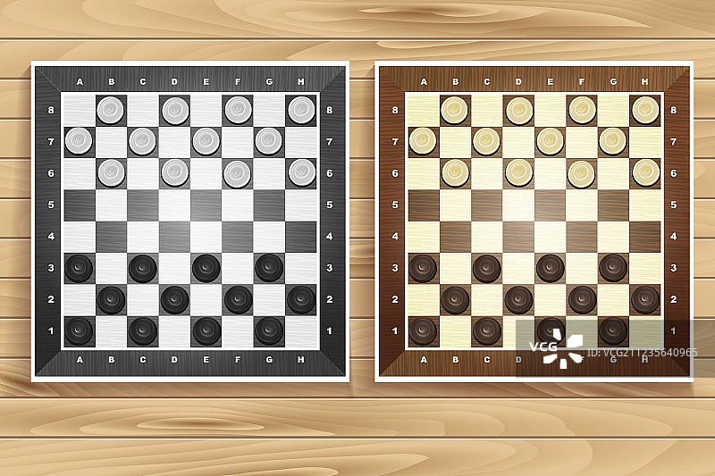 木质背景上的国际象棋棋盘组合图片素材