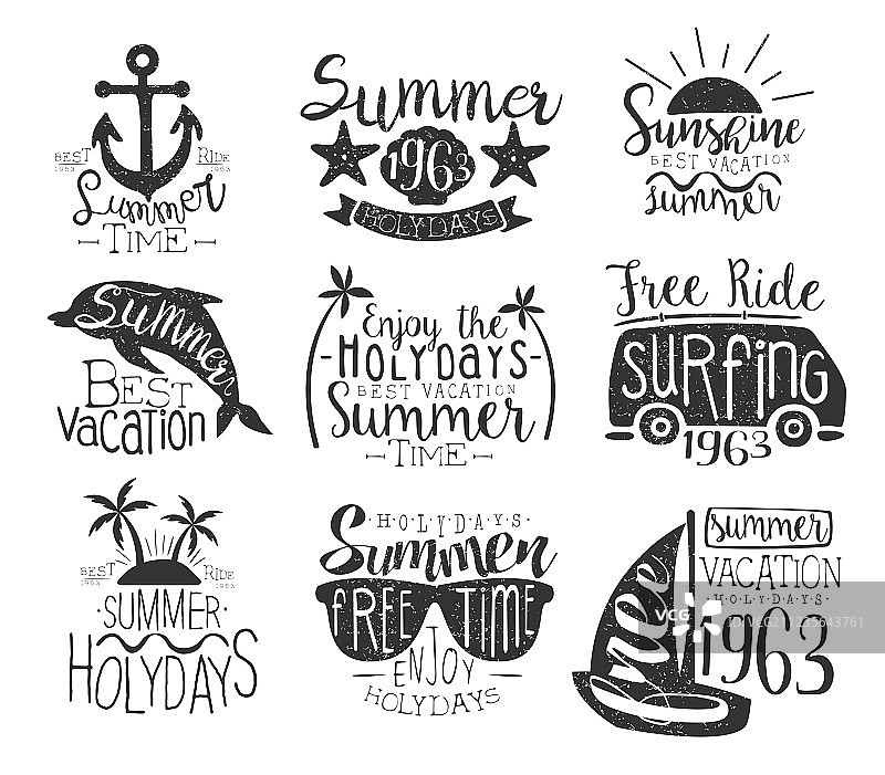 夏季假期复古邮票合集图片素材