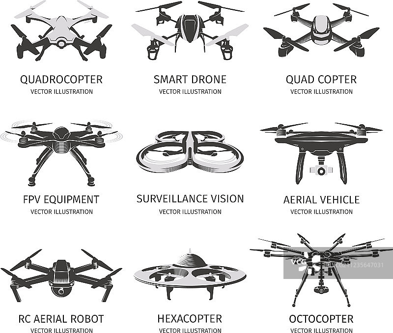 白色背景上的遥控无人机logo合集图片素材